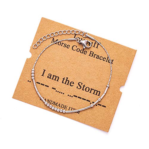 Image of JoycuFF Inspirational Morse Code Bracelets for Women Silver Beads Jewelry Encouragement Mantra Gifts for Her