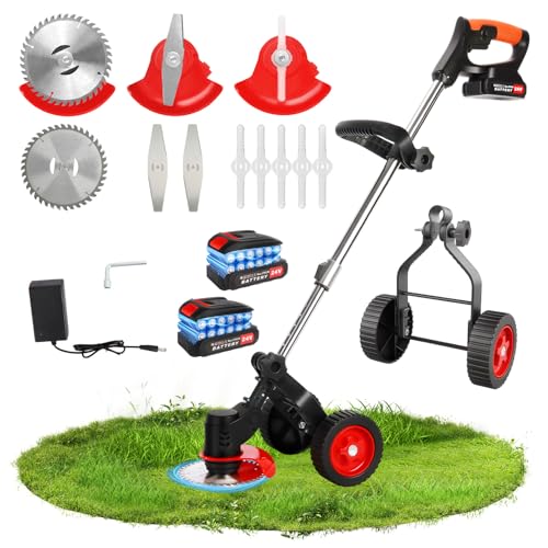 650W Strimmer Cordless Grass Trimmer,3 in 1 Cordless Strimmer,2x2000mAH Battery Strimmer,Lightweight Electric Strimmer With Wheels,Grass Trimmer/Grass Cutter For Yard, Garden, Sidewalk Edge (Black)