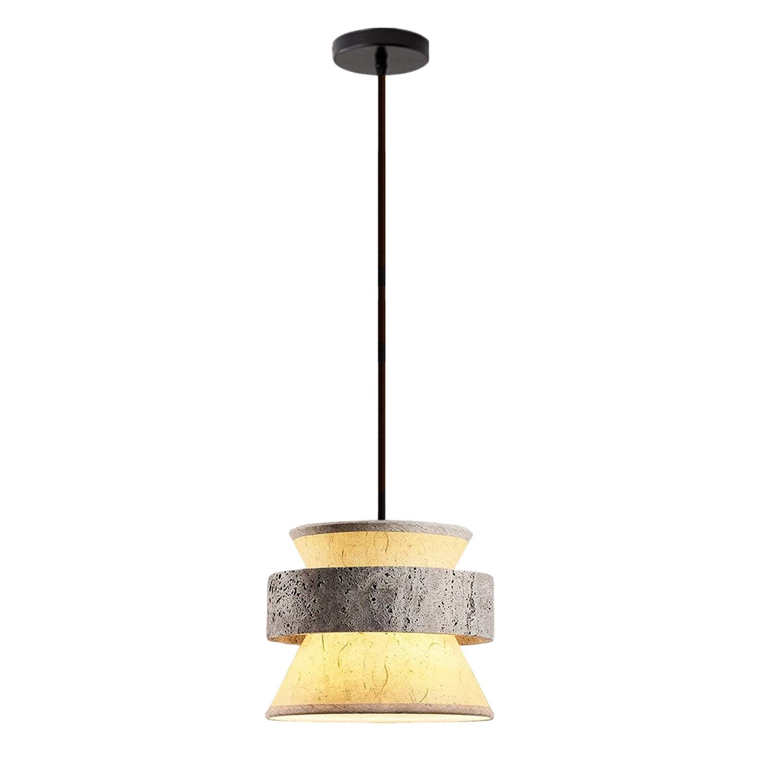 USMJQVZ Grey Travertine Pendant Light, Nordic Natural Stone Shade Chandeliers Wabi Sabi Pendant Light with Rice Paper Lampshade, Nordic Style Hanging Lamp Fixture for Bedroom Living Room Kitchen