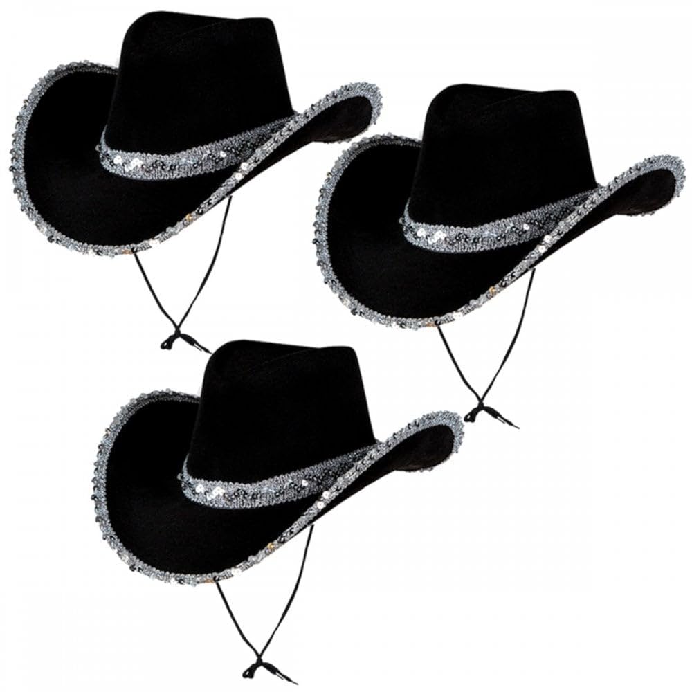 Titch & Timbo Texan Cowgirl Cowboy 3 Pack (Multiple Options) : Adult Womens Fancy Dress Party Accessory Country Western Rancher Rodeo Wild West Music Festival (Sequins, Black (3))