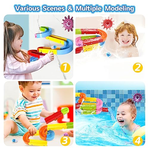 Bath Toys For Kids Ages 4-8 Water Toddler Bathtub Toys Ball Slide Track Diy Mold Free Wall Shower Toys With Suction Cups For Boys Girls Bath Time Ages 3 4 5 6 7 8(38Pcs) #TOP6