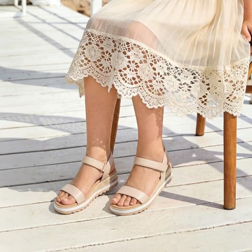 Image of Athlefit Girls Platform Wedge Sandals Open Toe Espadrille Sandals Ankle Strap Summer Dress Shoes for Toddler Little Big Kid