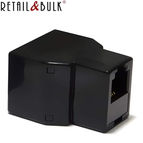 Miniatura 4 de RetailAndBulk Divisor RJ11 de 2 vías hembra a hembra 6P4C adaptador de línea telefónica con cable (negro, paquete de 2)