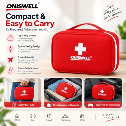 Image of First Aid Bag Empty Medicine Storage Organizer with Handle | Large Medical Kit Pouch with Mesh Pocket, Elastic Loops & Spacious Compartments | EVA Case for Home, Car, Office, Travel & Camping