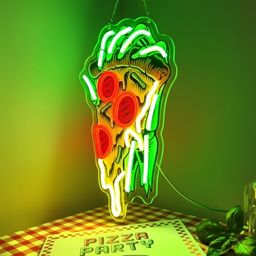 Image of Pizza Neon Sign for Wall Decor Dimmable Pizza LED Neon Light USB Powered LED Wall Art for Kitchen, Dining Room, Bar, Man Cave, Unique Home Decor and Gift for Pizza Lovers