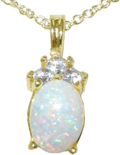 Solid 10ct Yellow Gold Natural Colourful Opal & Diamond Pendant & Chain Necklace