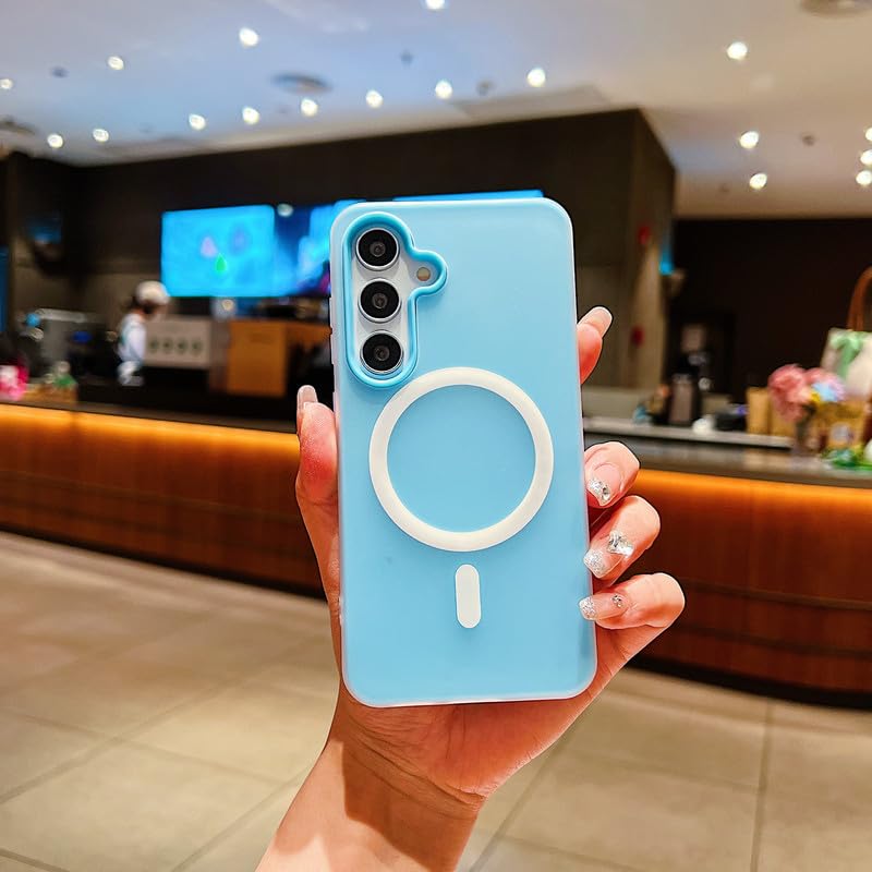 Image of LuxuryKase Magnetic Silicone Candy Case for Samsung Galaxy S25 Plus | MagSafe Compatible | Slim Protective Case | Lightweight & Flexible | Wireless Charging | Soft Matte Finish - Blue
