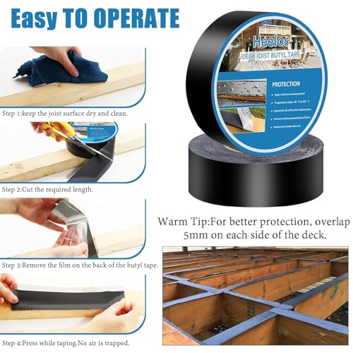 Image of Joist Tape for Decking 2''x50',16 Pack Weather-Resistant Deck Joist Tape,Waterproof Seal Antiseptic Butyl Joists Tape,Self-Adhesive Flashing Joists Tape for Wood Decks Beams Roof