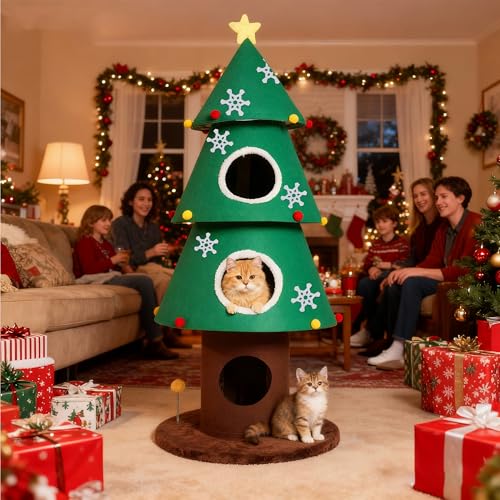 Torre para gatos con 3 casas tema Navidad 59 in miniatura 1