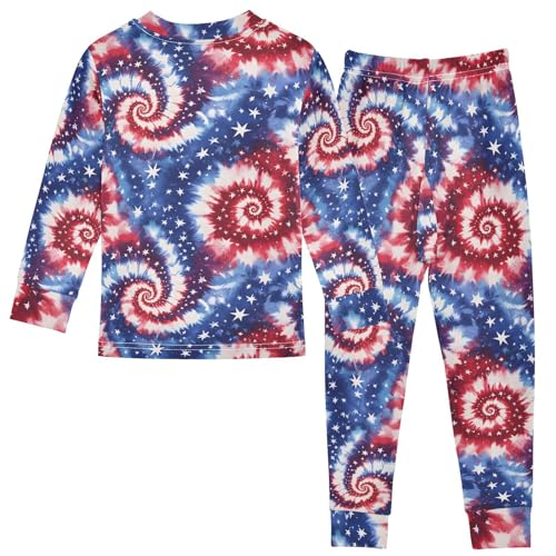 ALAZA Red Blue Tie Dye Star 2 Piece Pajama Set Long Sleeve Top and Pants Sleepwear Unisex2