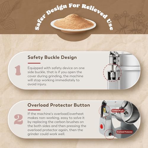 Image of Moongiantgo Electric Flour Mill High Speed Spice Grinder for Kitchen 800g | Commercial Grinder Pulverizer with Overload Protector, Grain Mill Grinder for Dry Spice Cereals Coffee Corn Rice Pepper