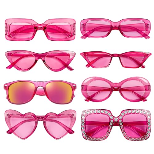 Matcheck 8 Mixed Style Colored Sunglasses Pink Classic Retro Party Favors Eyewear Costume Accessories Bulk Glasses for Women