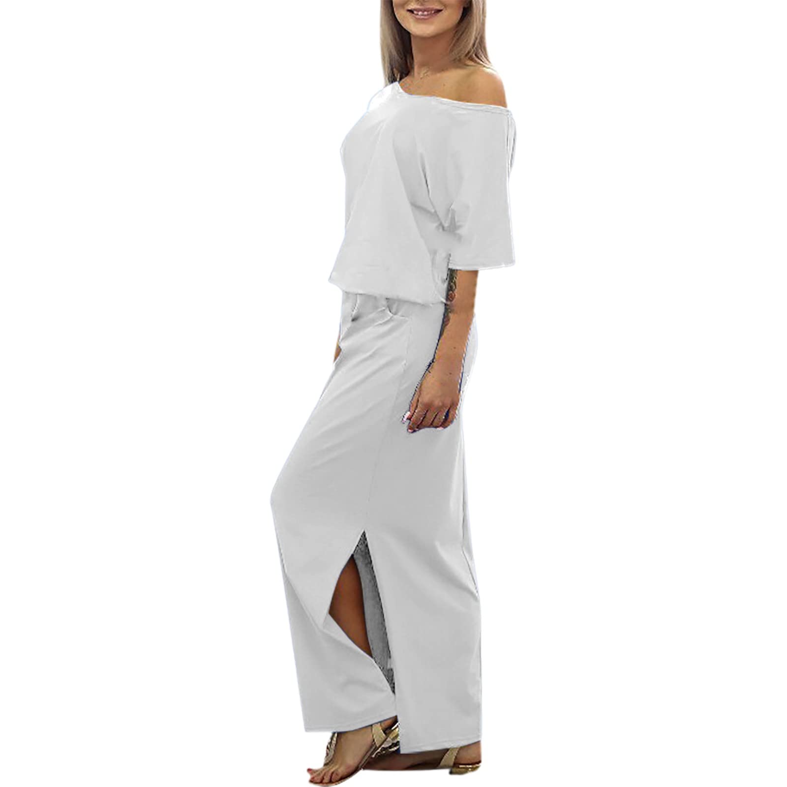 Generic Vestido casual de verano con bolsillo dividido lateral, vestido suelto para mujer, vestido sexy para mujer, vestido de talla grande para mujer