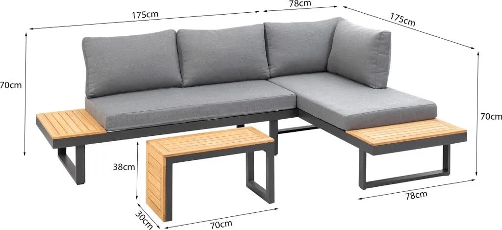 greemotion Lounge-Set Samara, Gartenmöbel-Set aus Aluminium, inklusive Kissen, Anthrazit / Holzfarben / Grau, Mittel