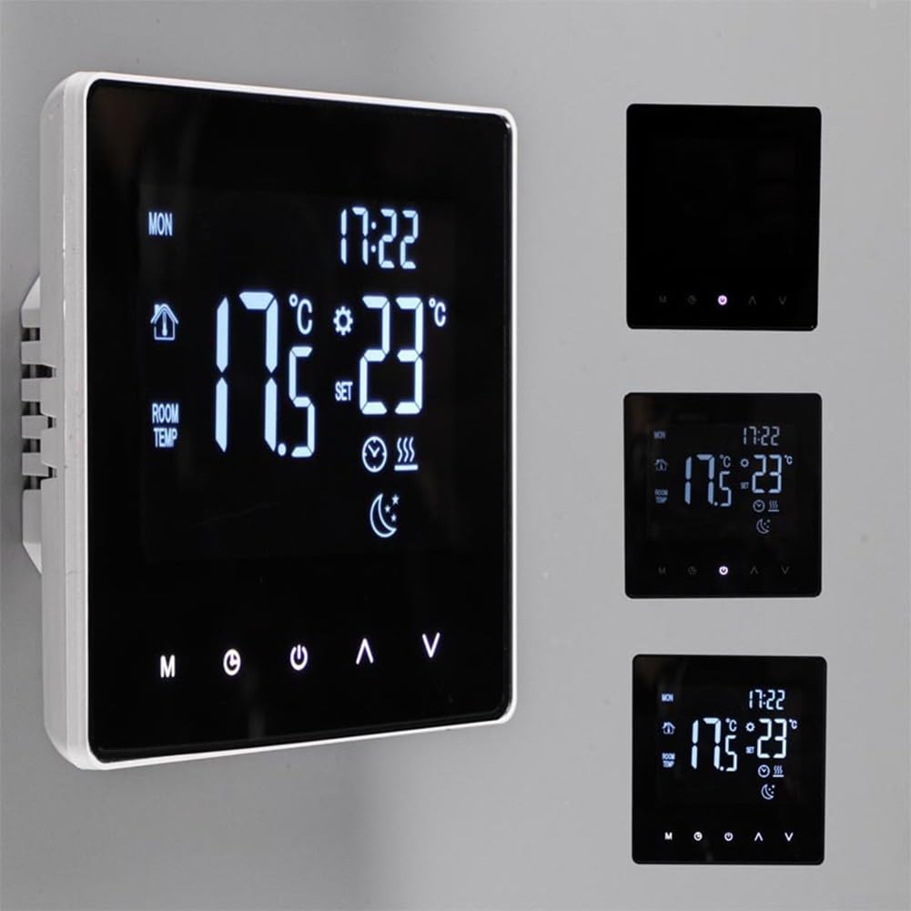Wi-Fi-Thermostat für Wasser-Fußbodenheizung, intelligente Fußbodenheizung, Wandkessel, LCD-Temperatur, Sprachsteuerung (weiß)