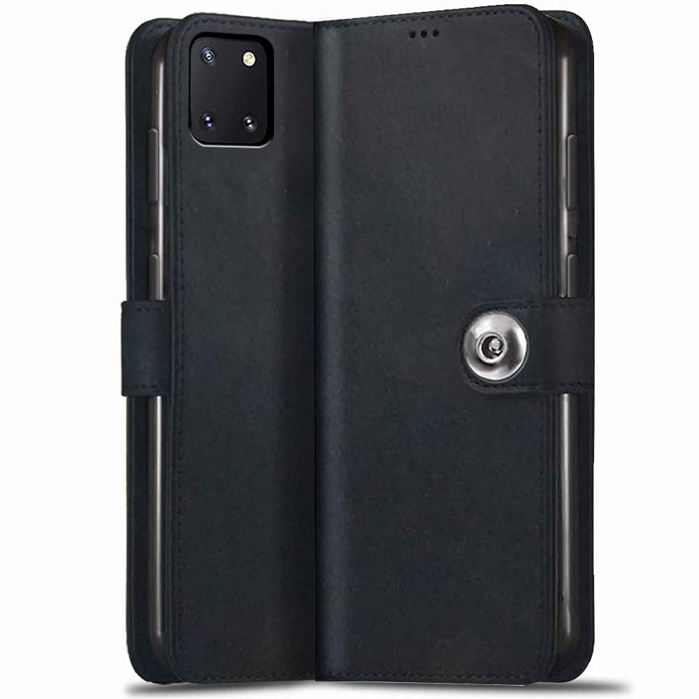 TheGiftKart Flip Back Cover Case for Samsung Galaxy Note 10 Lite | Genuine Leather Finish | Designer Button | Inbuilt Pockets & Stand | Flip Cover for Samsung Galaxy Note 10 Lite (Black) (B0B123SW5P) Amazon Price History, Amazon Price Tracker