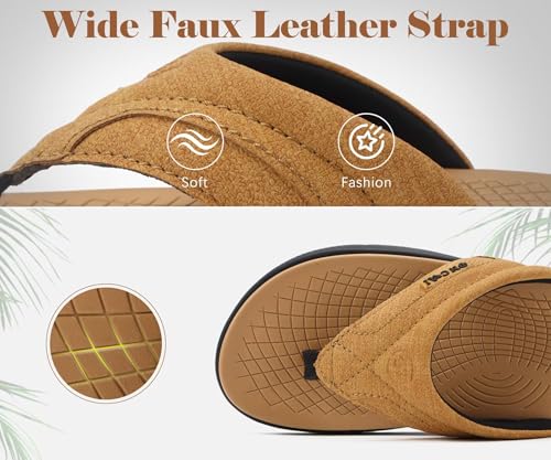 Image of ONCAI Mens Orthopedic Flip Flops with Arch Support Summer Beach Pool Walking Sandals with Outdoor Yoga Mat Non-slip Cushion Thick Rubber Soles Size 7-14