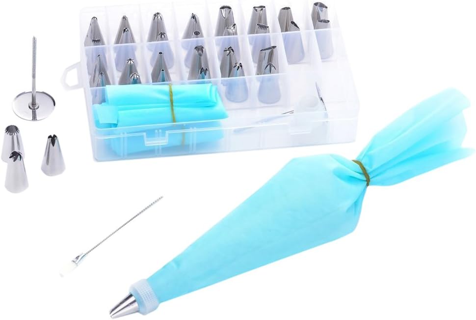 39 Piece Cake Decorating Tips Kit, 32 Pieces Cake Piping Icing Nozzles DIY Tips Kit Set With 2 Reusable Cake Decorating Pastry Bags, 2 Coupler, 2 Flower Nails And 1 Cleaning Brush and Gift Box