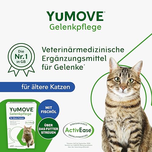 YuMOVE Grünlippmuschel Katze Ab 8 Jahren - 60 Sprinkle Kapseln - 100mg Jede Kapseln Patent Angemeldet ActivEase Grünlippmuschelextrakt - Natürlicher Gelenk Komplex Für Katze & Tägliche Beweglichkeit