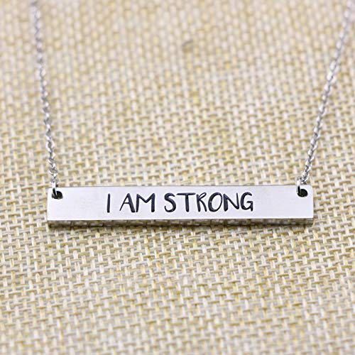 Awegift Personalized Pendant Bar Necklace Engrved I Am Strong Jewelry Gifts for Girls Women