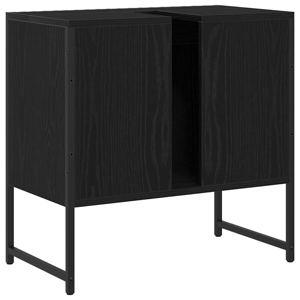 Armadietto da bagno in rovere nero, 60 x 33 x 60 cm, in legno, design moderno, con 2 ante, spazio per bagno, WC, corridoio, salvaspazio