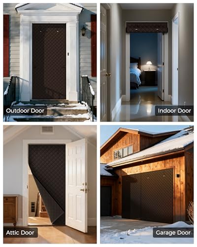 Image of Augblinds Thermal Insulated Door Curtain Fits Door Size 38 x 83 Inch, Oxford Cloth Thicken Cotton Filled, Curtain Size 41 inch x 85 inch, Single Piece Door Insulation Blanket Cover for Cold in Winter, Brown