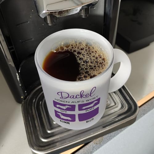 Dackel Liebe - Dackel Glas Tasse Humorvoller Glas Tasse mit Dackel Silhouette - Sitz Platz Komm Bleib Positionen und viel Liebe für Tierfreunde