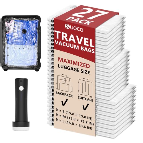 Image of Travel Vacuum Bags for Clothing with Cordless Pump 27 Combo, Clear