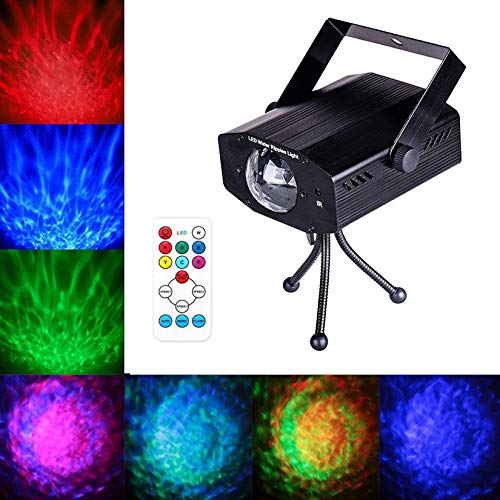 Leaden Party Laser Lights, 7 Colors Led Stage Party Light Projector, Strobe Water Ripples Lighting for Parties Room Show Birthday Party Wedding Dance Lighting with Remote Control(Black)