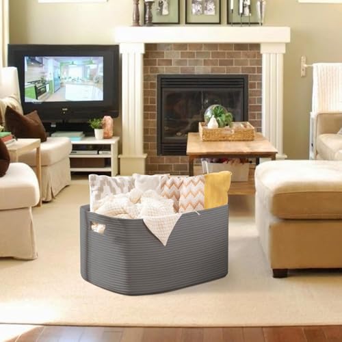 Image of OIAHOMY 96L XXXLarge Woven Rectangle Blanket Basket Living Room Dark Grey
