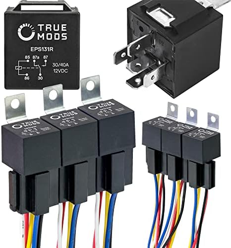 6 Pack Bosch Style 5-Pin 12V Relay Kit [Interlocking Harness Socket Holder] [14 AWG Hot Wires] [SPDT] [30/40 Amp] 12 Volt Automotive Relays for Auto Fan Cars