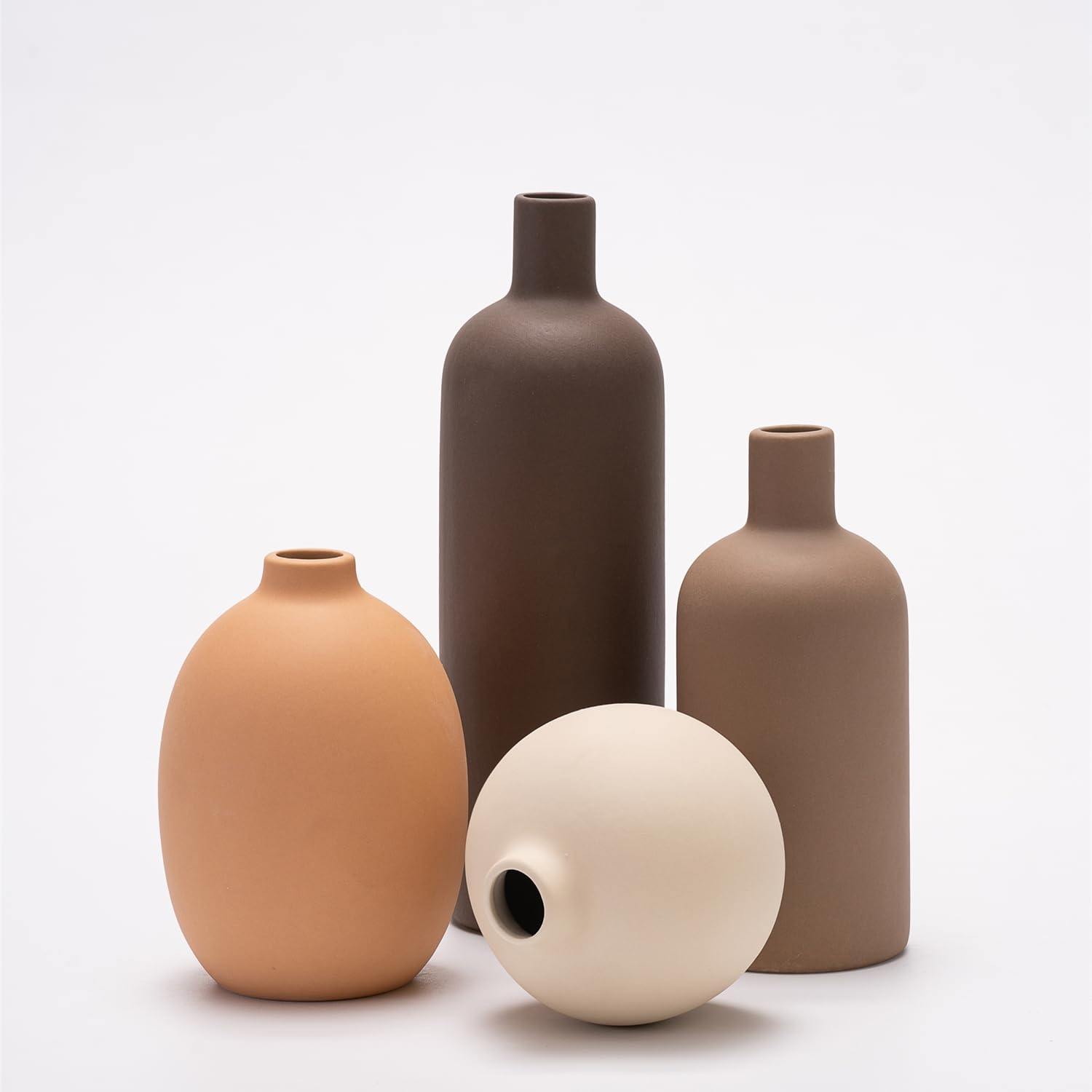 Ceramic Vase Set of 4, Modern Vase, Ceramic Vases for Home Decor, Decorative vase for Pampas Grass&Dried Flowers,Table, Bookshelf, Mantel and Entryway Decor. (Coffee,orange,beige,brown)