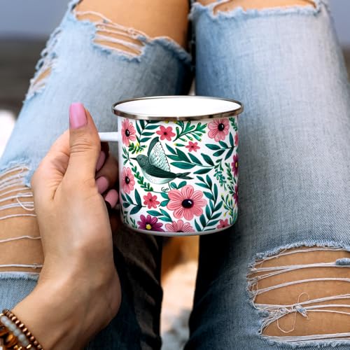 Taza de Camping Esmaltada Floral Colibrí 12oz miniatura 3