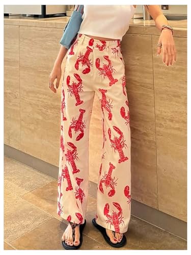 Verdusa Women's Lobster Pants High Waisted Straight Leg Casual Trousers with Pockets4