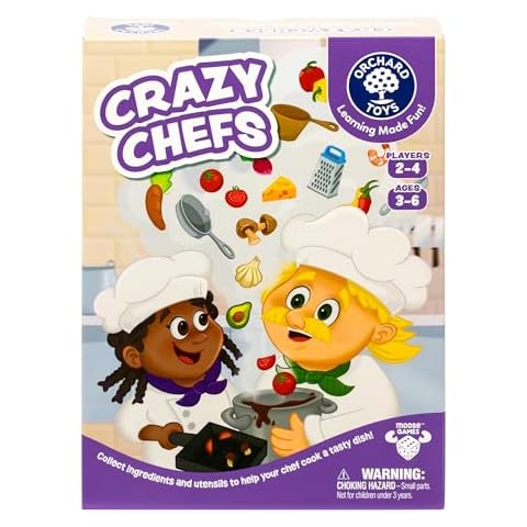 ORCHARD TOYS Crazy Chefs Game - New Art, Help The Crazy Chefs Gather Their Ingredients & Utensils to Prepare a Delicious Meal, The Player Whose Dish is Ready First Wins, Ages 3-6, for 2-4 Players Cover