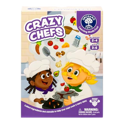 ORCHARD TOYS Crazy Chefs Game - New Art, Help The Crazy Chefs Gather Their Ingredients & Utensils to Prepare a Delicious Meal, The Player Whose Dish is Ready First Wins, Ages 3-6, for 2-4 Players
