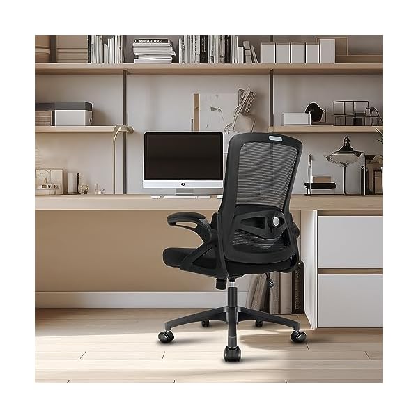 Milacyee Bürostuhl Ergonomischer,Bürostuhl mit klappbaren Armlehnen,Höhenverstellbarer Drehstuhl,Computerstuhl mit Verstellbarer Lendenwirbelstütze und leisen Rollen,Chefsessel mit 110KG Tragfähigkeit – Bild 7