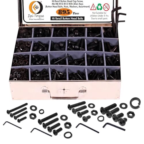 Image of High Tensile Button Head Bolts Dia M6 M8 M10 M12 Assorted Lengths 20MM-50MM Pack of 895 Pcs Metal Box Assortment