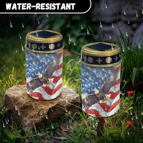 Image of USA Flag Eagle Light for Prayer Cemetery Solar Lights for Grave Cemetery Patriotic Decoration Candle Lamp Eternal Lights for Graves Cemetery Memorial Gift 2 Pcs