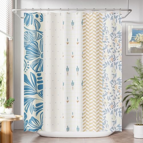 Image of AmazerBath Shower Curtain, 72 inchx72 inch Washable Cloth Spring Blue Blossom Serenity Shower Curtain with 12 Shower Curtain Hooks, Fabric Colorful Romantic Style Curtain Set for Bathroom Home Decor