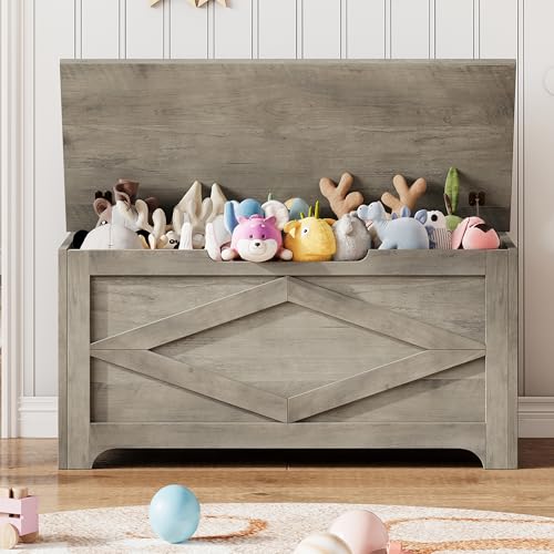 GAOMON Storage Chest, Wooden Toy Storage Bench, Modern Style Lift-Top Toy Chest with Safety Hinge for Entryway, Bedroom, Living Room, Supports 300 Lb and Easy Assembly