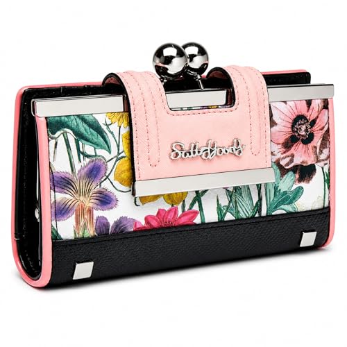 Image of Floral Wallet for Women, Vintage Kiss-Lock Clutch Purse
