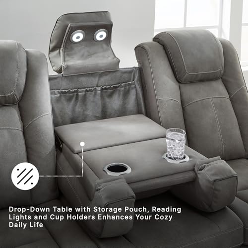 Signature Design by Ashley Faux Leather Power Reclining Sofa, Slate - image 3