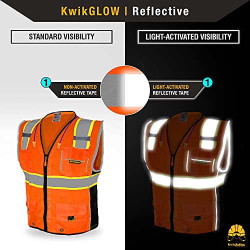 Kwiksafety - Charlotte, Nc - Classic Safety Vest [Jumbo Pocket] Class 2 Ansi Osha High Visibility Reflective Heavy Duty Mesh Zipper Hivis Construction Hiviz Work Gear/Orange Large #TOP2