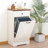 TDLEAYYD 13 Gallons Wooden Tilt Out Trash Cabinet with Drawer, Kitchen Trash Can Cabinet Garbage Recycling Cabinet Pet Proof Trash Cabinet for Kitchen, Living Room (Vintage White)
