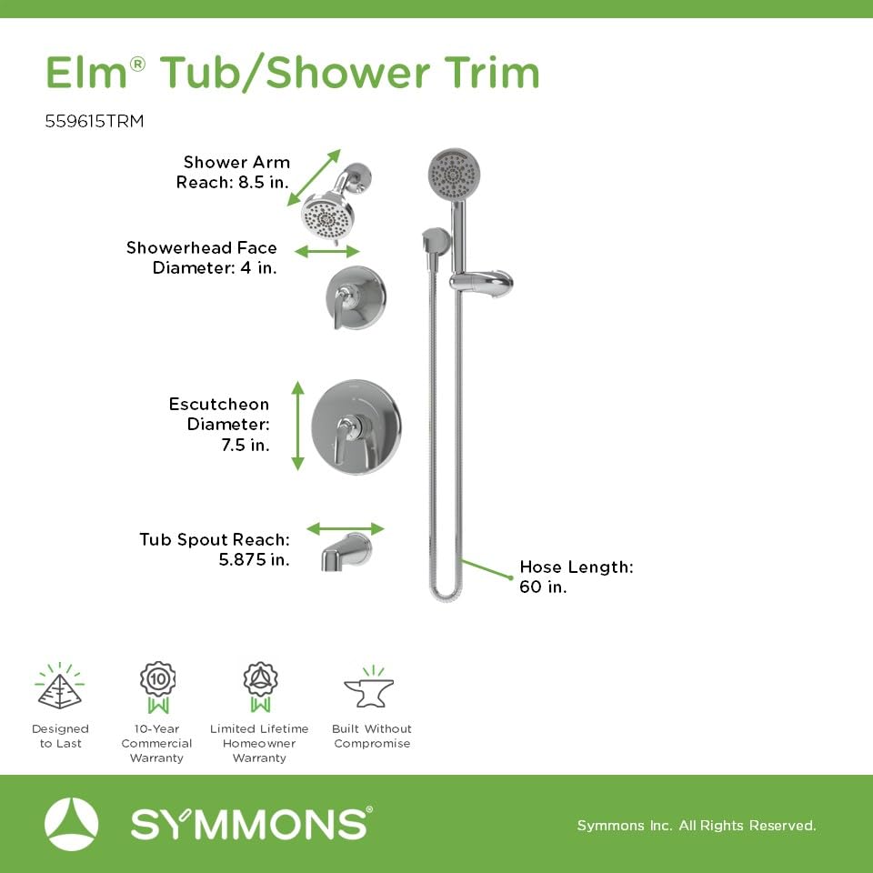 Symmons Elm kit de grifería para bañera y ducha de pared con dos manijas y ducha de mano en acabado cromado pulido miniatura 3