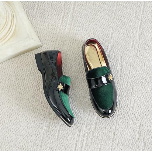 HLLQ Men's Casual Dress Loafers Gold Bee Embroidery, Glitter Velvet Shiny Patent Leather Slip-on for Party Work Daily Wear Size 12 by HLLQ - Used condition - Image 6