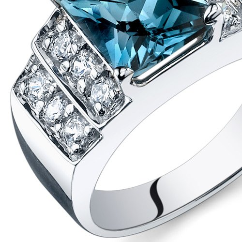 PEORA London Blue Topaz Tier Ring for Women 925 Sterling Silver, Natural Gemstone Birthstone, 2.50 Carats Radiant Cut 9x7mm, Comfort Fit, Sizes 5 to 92