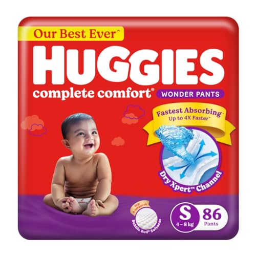 Image of Huggies Complete Comfort Wonder Pants, Small Size, 86 Count, India's Fastest Absorbing Diaper & Natural Soft Premium Baby Diaper Pants, Ideal for 4-8 Kgs