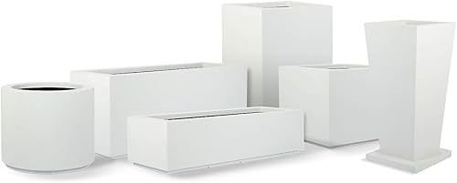 Miniatura 6 de PolyStone Riviera Short - Moderna maceta rectangular para interiores y exteriores, ligera, resistente, resistente a la intemperie, acabado de